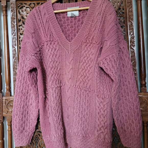 80s Vintage Express Handknit Mauve Rose Sweater - Picture 3 of 14